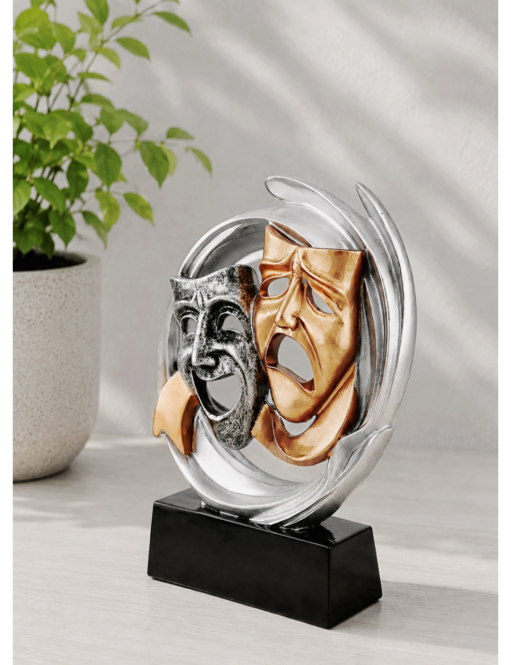 DRX021  Statuetka TEATR - MASKI - seria WOW !, odlew 3D, wysokość H-170mm, W-120mm -MASK THEATER