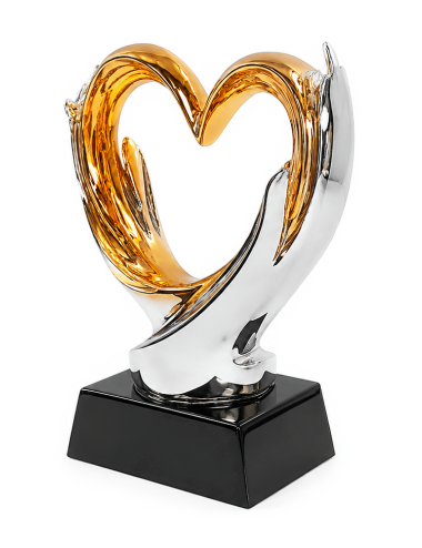 DRX030  Statuetka SERCE duże - seria WOW !, odlew 3D, wysokość H-170mm, W-120mm - GOLD HEART