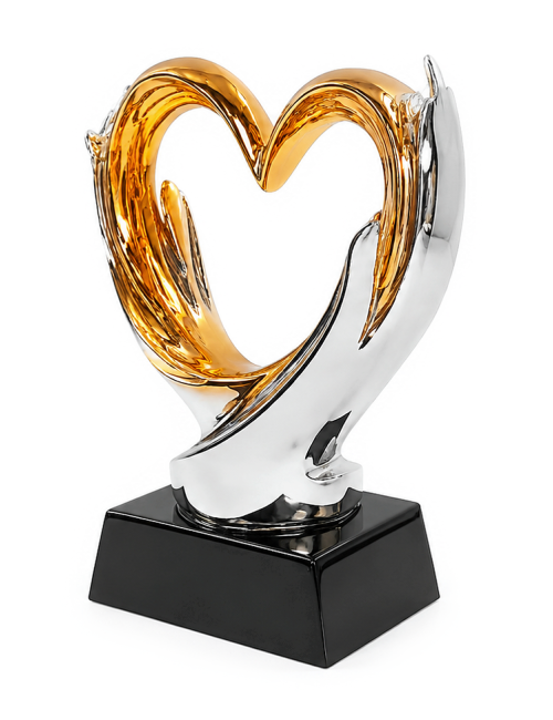 DRX030  Statuetka SERCE duże - seria WOW !, odlew 3D, wysokość H-170mm, W-120mm - GOLD HEART