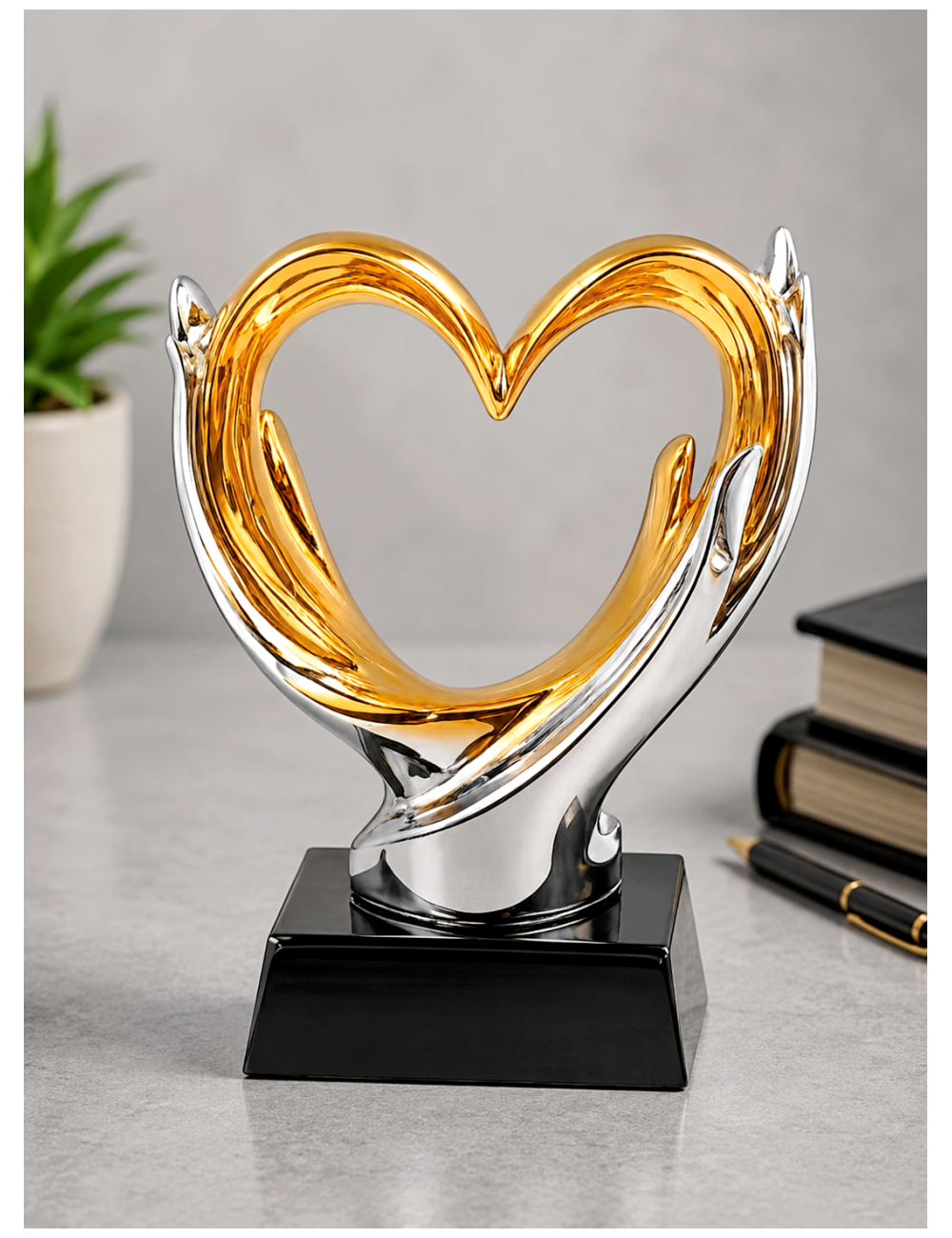 DRX030  Statuetka SERCE duże - seria WOW !, odlew 3D, wysokość H-170mm, W-120mm - GOLD HEART