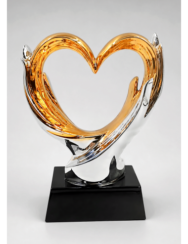 DRX030  Statuetka SERCE duże - seria WOW !, odlew 3D, wysokość H-170mm, W-120mm - GOLD HEART
