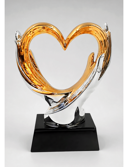 DRX030  Statuetka SERCE duże - seria WOW !, odlew 3D, wysokość H-170mm, W-120mm - GOLD HEART