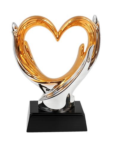 DRX030  Statuetka SERCE duże - seria WOW !, odlew 3D, wysokość H-170mm, W-120mm - GOLD HEART