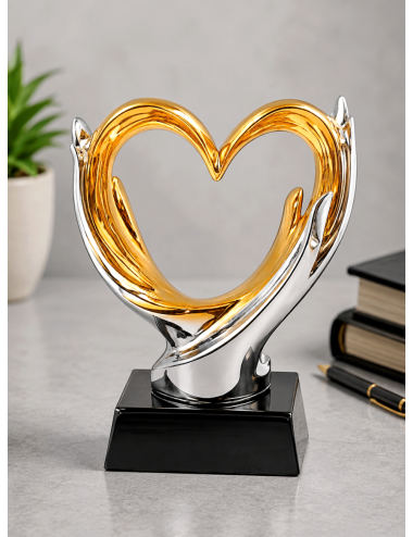 DRX030-BOX (12szt)  Statuetka SERCE duże - seria WOW !, odlew 3D, wysokość H-170mm, W-120mm - GOLD HEART