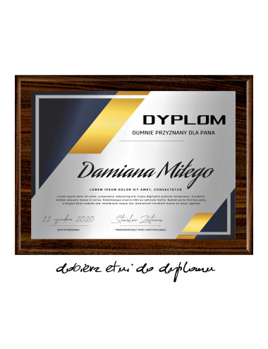 HG255-S  - Dyplom drewniany grawerowany. Aluminium kolor srebrny, rozmiar 304x228 mm (tab. 260x185 mm)