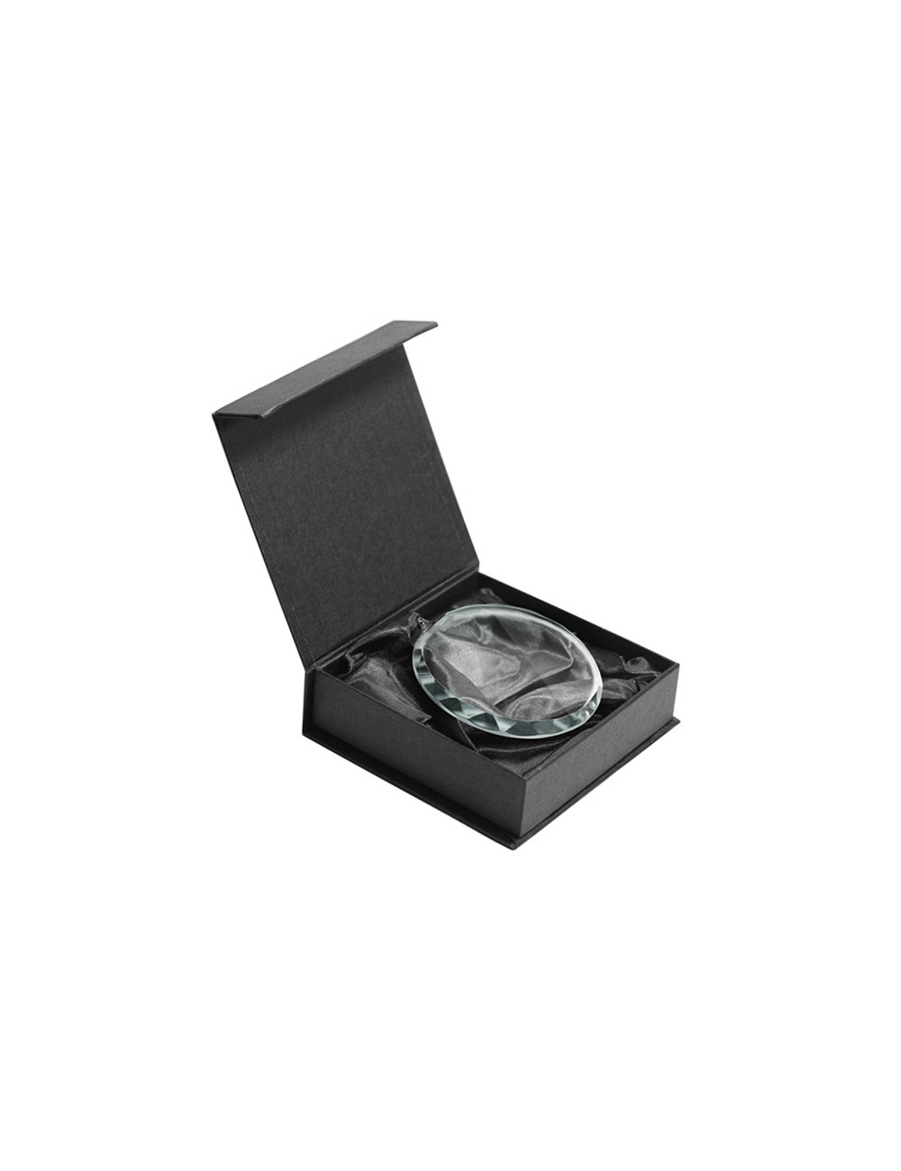 MDX-GLASS w ETUI  Medal Szklany fazowany w etui ozdobnym - średnica 70 mm, gr. 6mm (MOD36)
