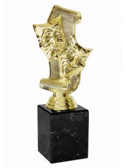 Q278-G   Statuetka - TEATR - MASKI na postumencie - kolor złoto-czarny  H-190mm (tab. 50x65mm/ MX402)