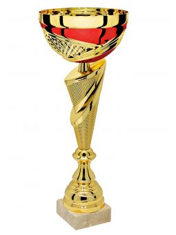 X362C  Puchar sportowy kolor złoto-czerwony , H-300 mm R-100 mm (tab. 60x25 mm / MX421)
